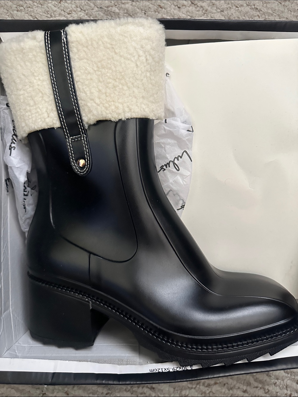 Lulu's Black Rain Boot with Cream Faux-Shearling Cuff